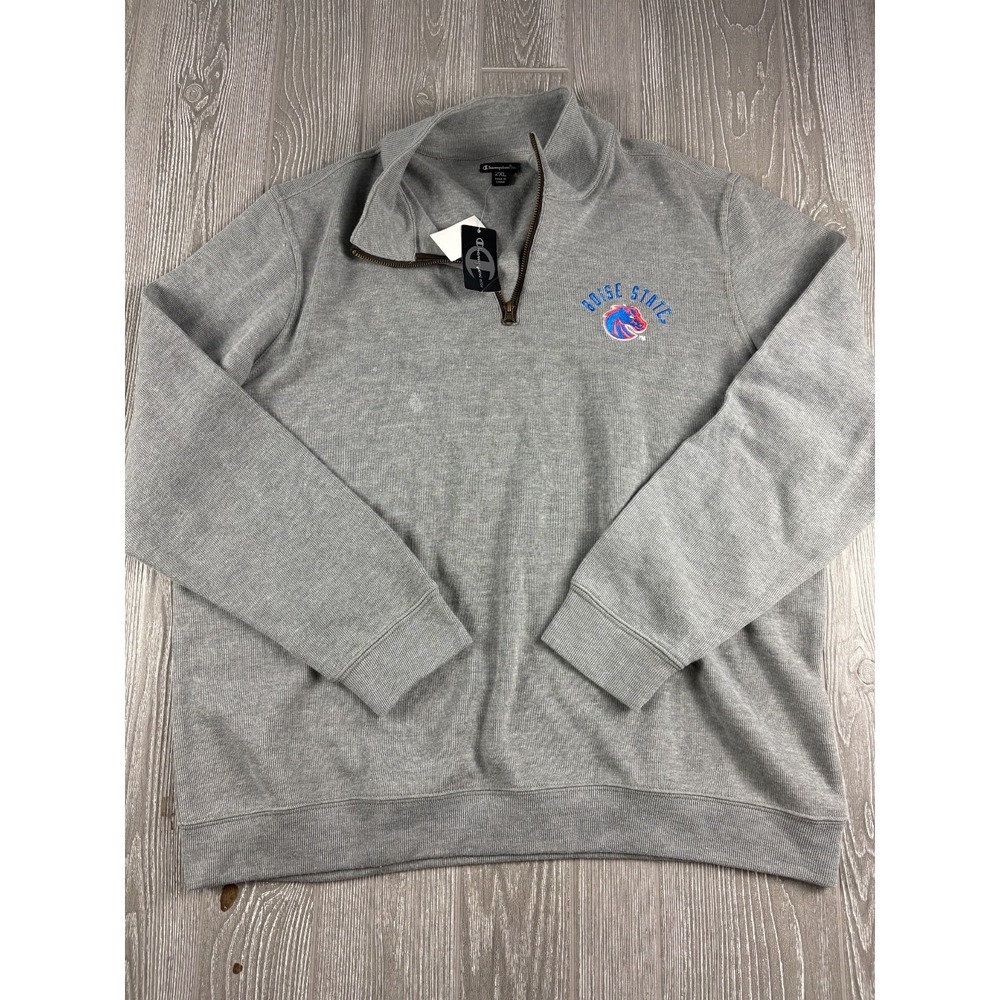 Champion Mens Boise State 1/4 Zip Pullover Gray Sweatshirt 2XL NWT Stains
